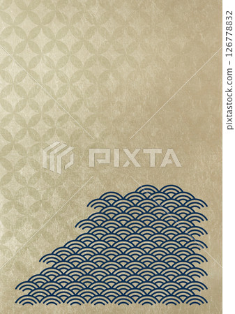七寶圖案和青外波（背景材料）的紋理日本圖案背景金箔和海軍藍 126778832
