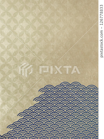 七寶圖案和青外波（背景材料）的紋理日本圖案背景金箔和藍色 126778833