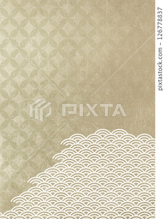 七寶圖案和青外波（背景材料）的紋理日本圖案背景金箔和白色 126778837