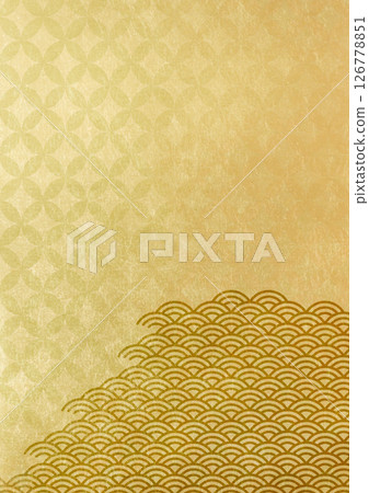 帶有七寶紋和青外波（背景材質）紋理的日式花紋背景，淺金箔 126778851