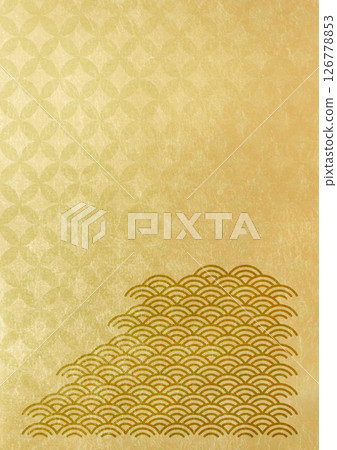 帶有七寶紋和青外波（背景材質）紋理的日式花紋背景，淺金箔 126778853