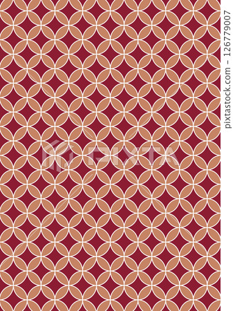 帶有七寶圖案的鮮豔日本圖案背景（背景材料）粉紅色和紅豆色白色框架 126779007