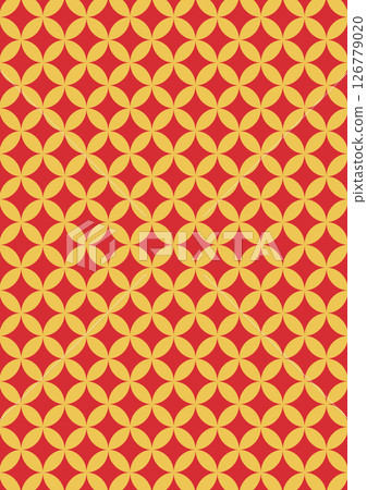 Bright Japanese pattern background with Shippo pattern (background material) Yellow and red Bright Japanese pattern background with Shippo pattern (background material) Yellow and red 126779020
