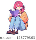 一個專注於閱讀的粉紅色頭髮女孩 126779363