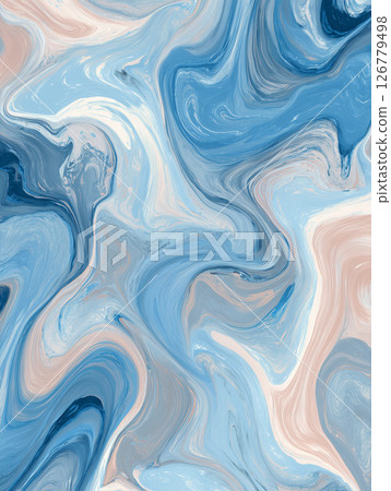藍色和米色大理石圖案|流動的抽象的背景設計 126779498