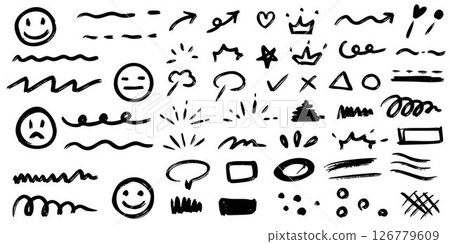 可用於墨水氣泡和線條箭頭等裝飾的向量圖示集 126779609