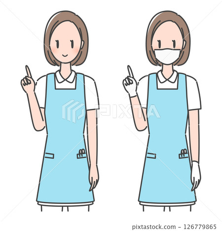 Illustration material: Dental hygienist wearing an apron giving explanations and suggestions / dental assistant, caregiver, nursery teacher (with/without mask) Illustration material: Dental hygienist wearing an apron giving explanations and suggestions / dental assistant, caregiver, nursery teacher (with/without mask) 126779865