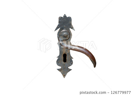 vintage metal door handle isolated on white background 126779977