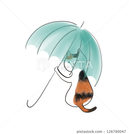 The cat who brought me an umbrella - Blue bamboo umbrella 2 126780047