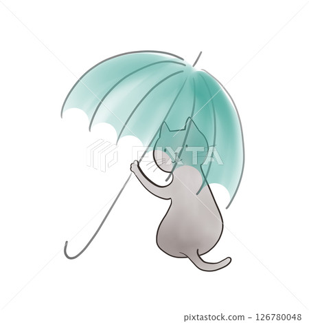 The cat who brought me an umbrella - Blue bamboo umbrella 3 126780048