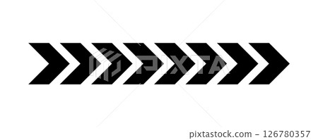 Chevron arrow pattern. Chevron shape line. Motion direction road line. Triangle arrow sign. Warning repeat striped. Swipe icon. Design element. Vector illustration isolated on white background 126780357