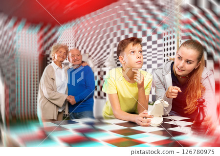 Exciting adventure for positive teenagers in chess room 126780975