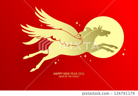 Flying horse Pegasus 2026 greeting card Flying horse Pegasus 2026 greeting card 126781179