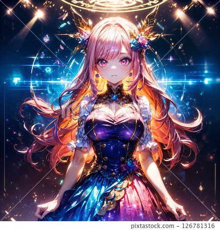 Beautiful girl illustrations with a fantastic atmosphere, icons, etc., 1:1 size 126781316