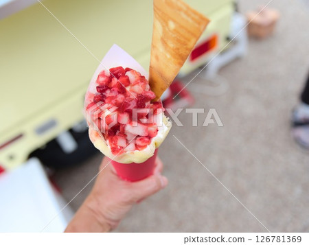 Whipped crepe with lots of fresh strawberries Whipped crepe with lots of fresh strawberries 126781369