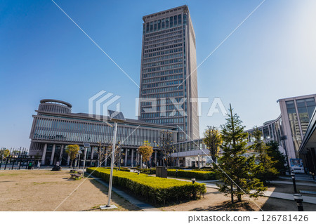 山形縣山形市山形站西口清晨眺望霞城中心 126781426