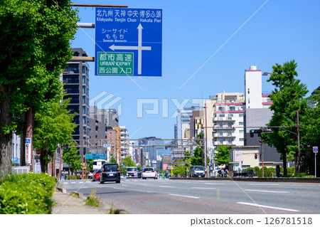 View of Tojinmachi, Chuo Ward, Fukuoka City, Kuromon Bridge traffic light, Tenjin area View of Tojinmachi, Chuo Ward, Fukuoka City, Kuromon Bridge traffic light, Tenjin area 126781518