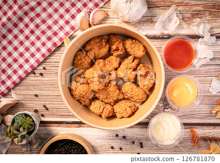 The Frence fire and nuggets  in paper bowl for food concept. 126781870
