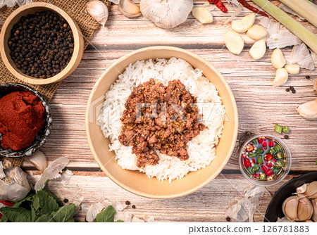 The Fried Beef with Garlic for Thai food concept. The Fried Beef with Garlic for Thai food concept. 126781883