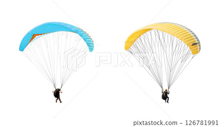 collection Bright colorful parachute on white background, isolated. Concept of extreme sport, taking adventure challenge. collection Bright colorful parachute on white background, isolated. Concept of extreme sport, taking adventure challenge. 126781991