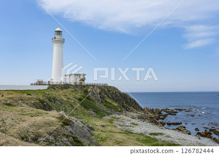 The brick-built Shiriyazaki Lighthouse at the easternmost tip of Aomori Prefecture 126782444