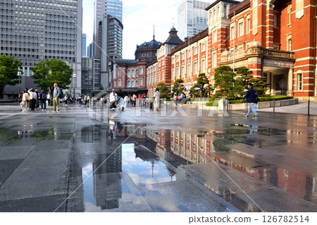 Puddles form in the square in front of Tokyo Station after the rain Puddles form in the square in front of Tokyo Station after the rain 126782514