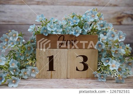 Wooden Calendar Showing the Date of June 13th. Day 13 of 126782581