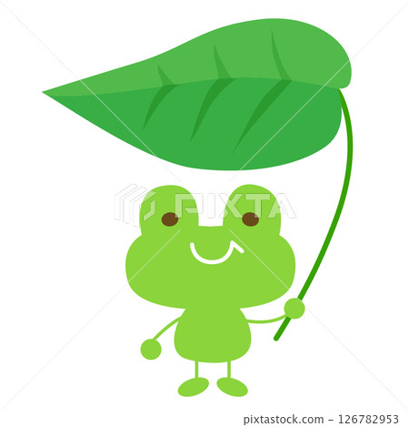一隻拿著樹葉傘的小青蛙 一隻拿著樹葉傘的小青蛙 126782953