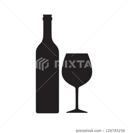 Wine bottle with wine glass icon 126783256