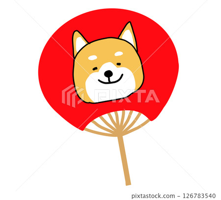 Shiba Inu drawn on a red fan 126783540