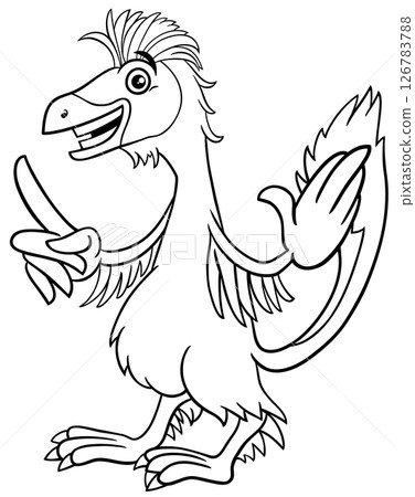 cartoon Caudipteryx or feathered dinosaur character coloring page cartoon Caudipteryx or feathered dinosaur character coloring page 126783788