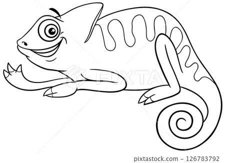 happy cartoon chameleon reptile animal character coloring page 126783792