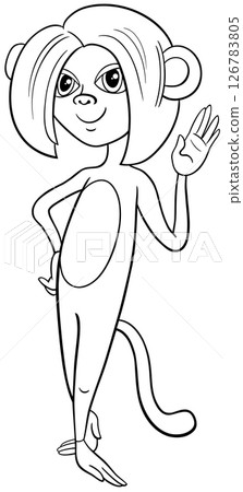 cute cartoon female monkey animal character coloring page 126783805