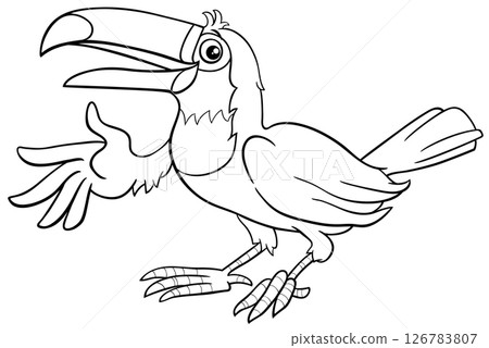 cartoon toucan bird animal character waving its wing coloring page 126783807