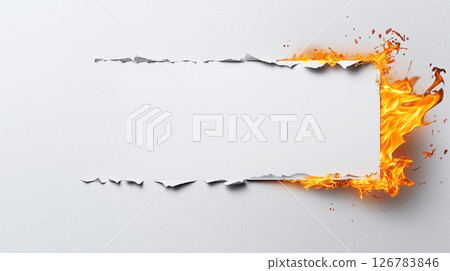Paper burning with fiery flames frame on white background Paper burning with fiery flames frame on white background 126783846
