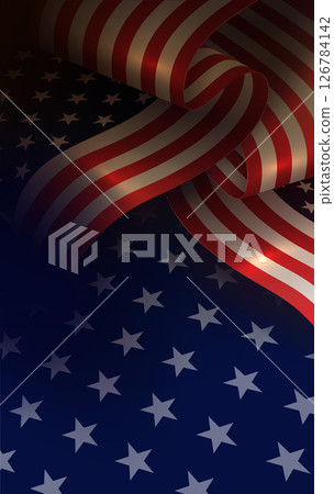 Great blue illustration with a wavy American flag 126784142