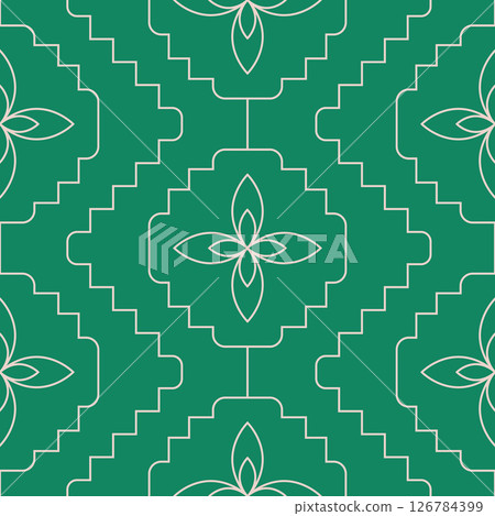 Trendy abstract floral pattern with line flowers, geometric blocks. Cute simple linear botanical seamless pattern. 126784399