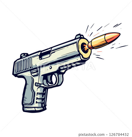 Vsai handgun shooting a bullet with muzzle flash and smoke 126784432