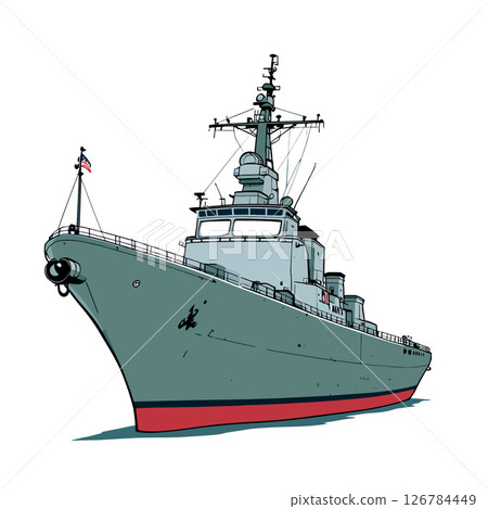 Vsai powerful us navy warship sailing on open sea 126784449