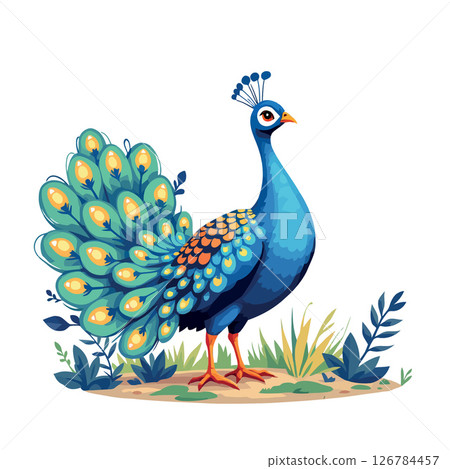 Vsai majestic peacock showing its colorful feathers in the jungle 126784457