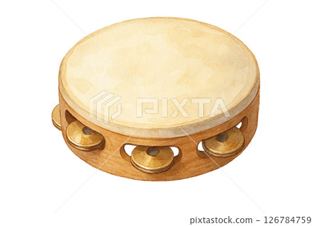 手鼓的水彩插圖，木製樂器的簡單手繪風格材料 126784759