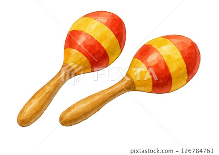 馬拉卡斯水彩插畫－色彩繽紛、充滿樂趣的手繪打擊樂器素材 126784761