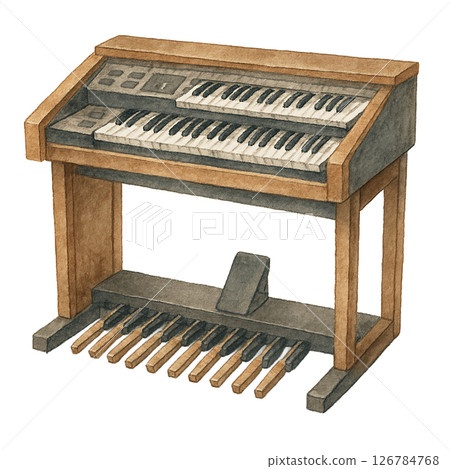 電子琴的水彩插圖 - 音樂課和教材的手繪鍵盤樂器材料 電子琴的水彩插圖 - 音樂課和教材的手繪鍵盤樂器材料 126784768