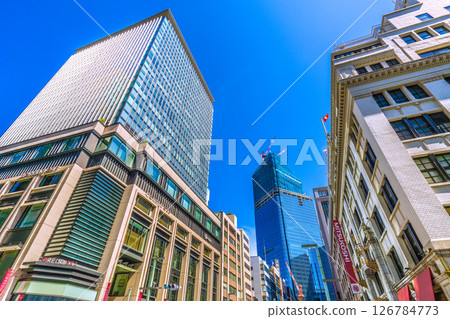 Tokyo cityscape in Japan. Nihonbashi, Tokyo. Looking ahead to the redevelopment project of Nihonbashi 1-chome. Into a new era... = 28th 126784773