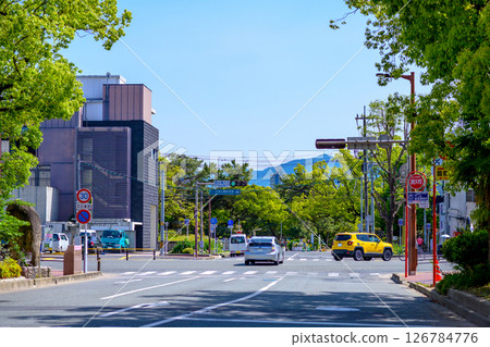 福岡市中央區大濠公園北側的景色。西公園入口處的交通燈。 126784776