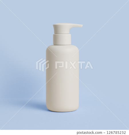 Mockup generic plastic white pump bottle on a blue 126785232