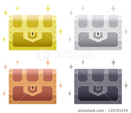 Sparkling treasure chest, gold, silver, copper, black, 4-color set 126785243