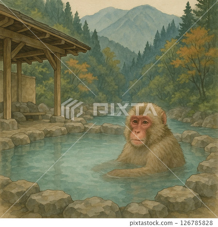 A giant monkey taking a break in the open-air bath at Shirahone Onsen 126785828