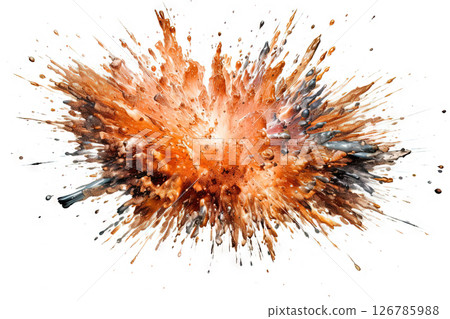 Abstract colorful powder explosion. Paint or cosmetics burst on white background. Generated AI. 126785988