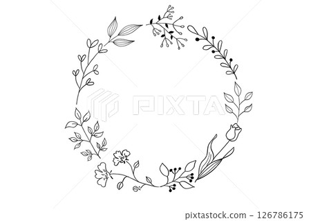 Simple leaf line drawing frame illustration - black 126786175